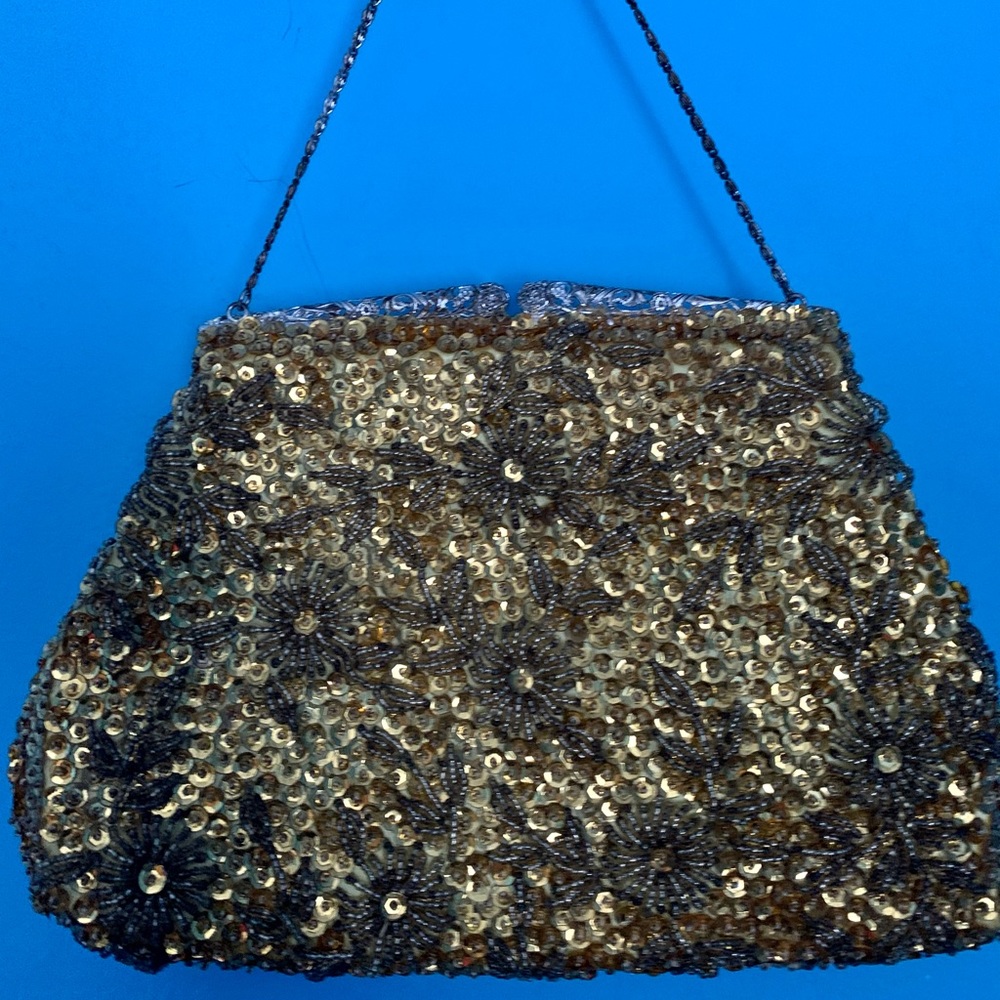 Vintage Gold beaded Sequin Purse with Chain